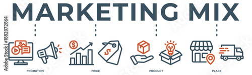Marketing mix concept icon illustration contain promotion, price, product and place.
