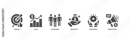 USP banner web icon vector illustration concept for unique sale proportion with icon of unique, sale, consumer, benefits, branding, and marketing.