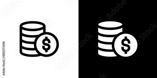 Coins concept with flat Black White Background. Vector illustration.