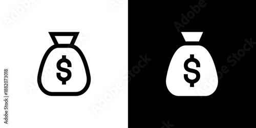 Money Bag concept with flat Black White Background. Vector illustration.