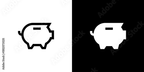 Piggy Bank concept with flat Black White Background. Vector illustration.
