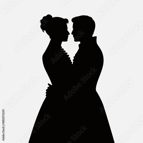 Elegant black silhouette of a romantic couple. Romantic couple silhouette