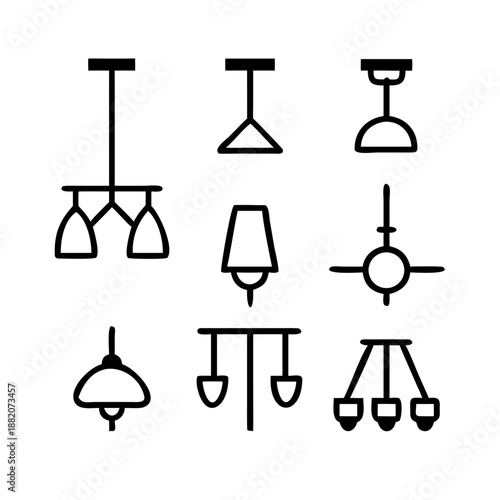 Vector Collection of 10 Minimalist Line Art Lighting and Modern Interior Design Icons