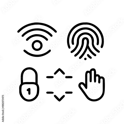 Modern Biometric Identification and Cyber Security Line Icons for High-Tech Verification