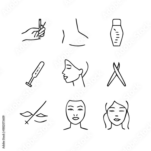10 Hand Drawn Minimalist Linear Beauty and Plastic Surgery Icons for Medical and Aesthetic Centers