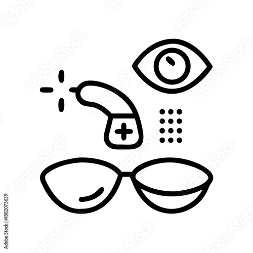 Hand Drawn Optical and Eye Care Line Icons Featuring Contact Lens Maintenance and Vision Symbols