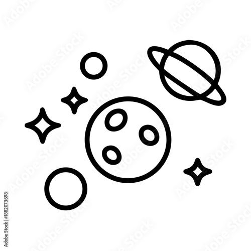 Collection of 10 Hand-Drawn Celestial Icons Featuring Space Exploration and Astronomical Elements