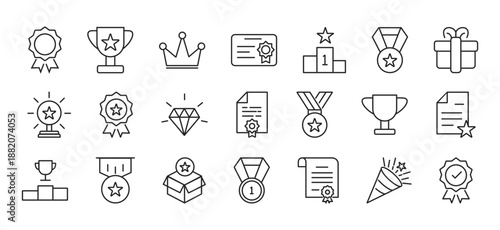 Reward web banner icon set outline multistyle vector illustrations concept