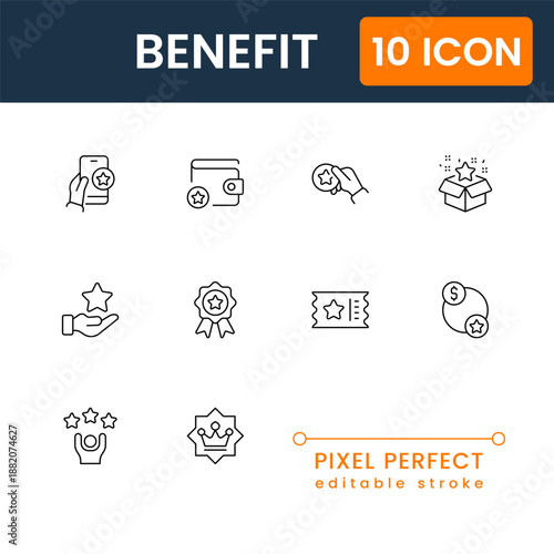 employee benefits icon pack, HR benefit symbols, compensation and reward icons, corporate welfare illustration, business vector set