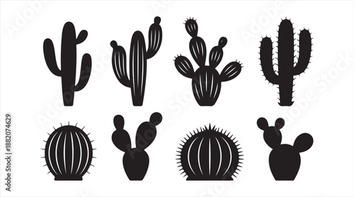 Desert cactus and succulent silhouette icons collection
