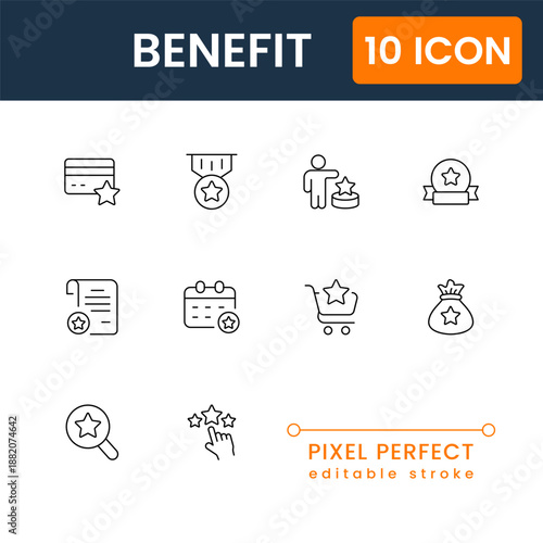 employee benefits icon pack, HR benefit symbols, compensation and reward icons, corporate welfare illustration, business vector set