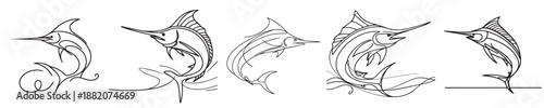 continuous line marlin fish vector