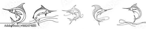 continuous line marlin fish vector