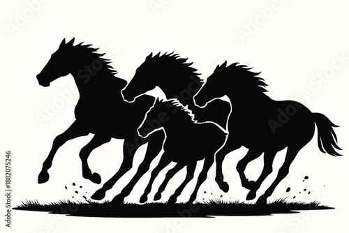 Silhouette of horses running fast