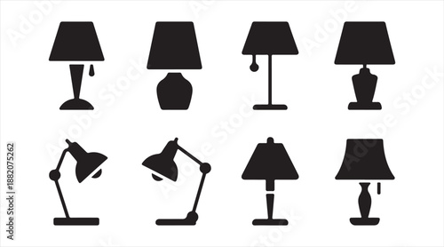 Home decor table and floor lamp symbols set isolated on white