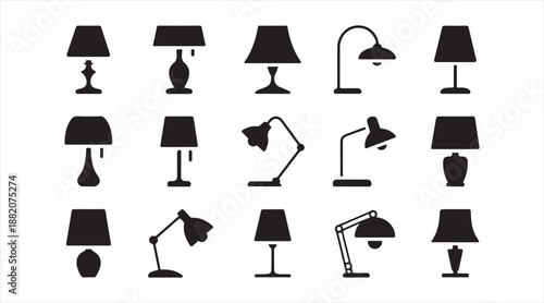 Interior lighting lamp silhouette icons collection