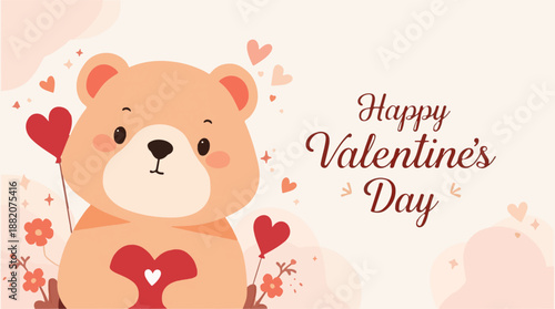 Vector illustration of a bear with a heart above its head, incorporating a flat design style, featuring bold lines, simple shapes, and a minimalist aesthetic