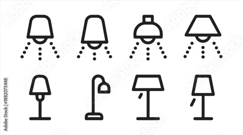 Table, floor, ceiling and wall lamp outline icon set