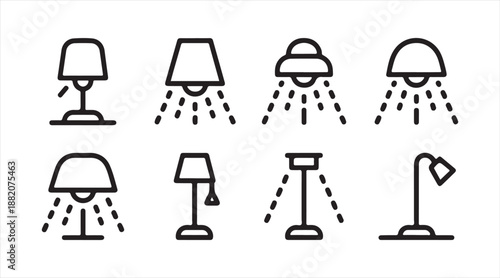 Interior and home lighting lamp line icons collection