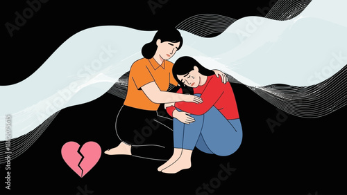 Empathy and Support Woman Comforts Distraught Friend After Heartbreak