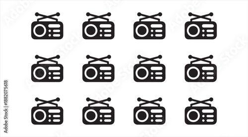 Radio and audio receiver icons collection isolated on white