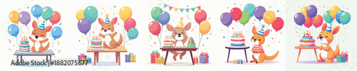 cute kangaroo vector having a birthday