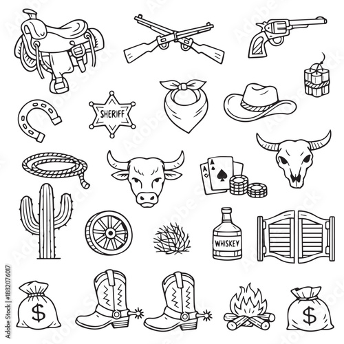 Western Themed Vector Illustration Featuring Iconic Elements