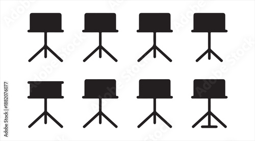 Photography studio lighting icons with tripod stands isolated on white