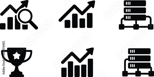 A magnifying glass is analyzing a bar chart with an upward trend indicating growth
