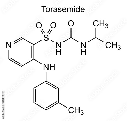 Torasemide, chemical structure of torasemide, drug substance