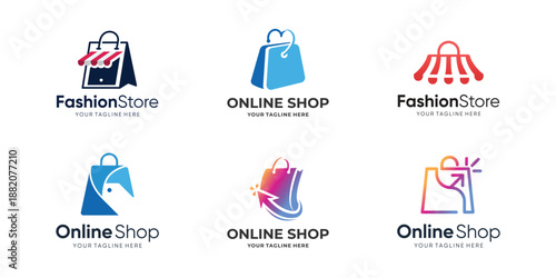 set of shopping bag logo design. Shopping bag icon for online shop design