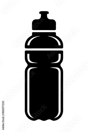  Vector icon silhouette of a sports bottle, fitness shaker, reusable plastic container for water or protein shakes isolated on transparent background