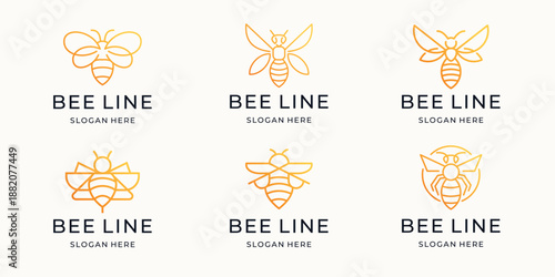 set collection of bee line logo. honey bee logo with line concept design inspiration.