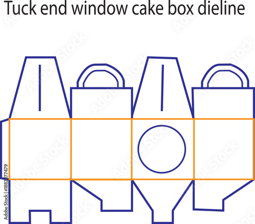 Standard tuck end paper box packaging dieline template with folding and cutting lines for product design