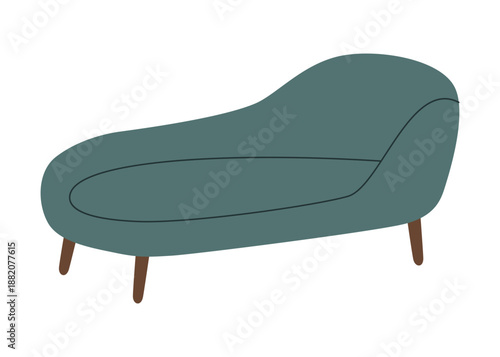 Minimal modern chaise sofa with smooth curves. Flat vector furniture illustration
