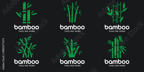 set of creative bamboo logo template. minimalist bamboo tree with modern shape collection.