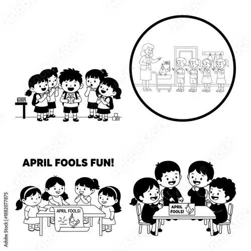 April Fools Counting Worksheet and Classroom Quiz Activity Black and White Cartoon Illustration