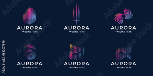 set of aurora logo bundle with gradient modern color branding on dark background.