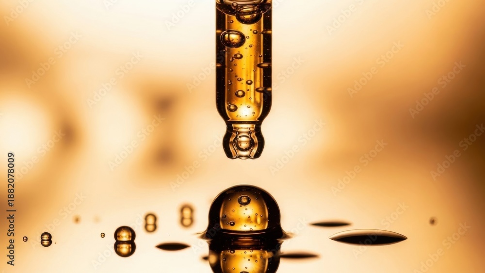 Naklejka premium Golden oil drop splash macro closeup