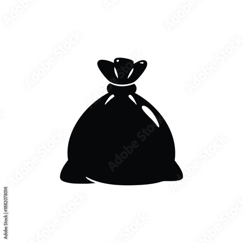 Black and white trash bag icon vector illustration for cleaning and garbage removal services