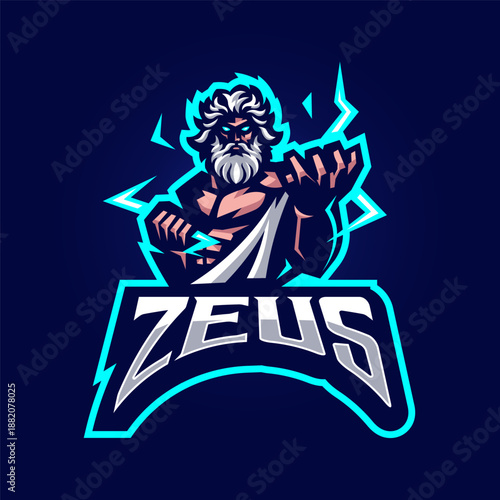 God Zeus rage mascot logo design illustration vector for gaming esport sports team