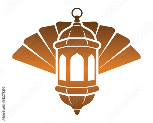 Arabic lantern with ornamental background fan shape ramadan kareem celebration illustration