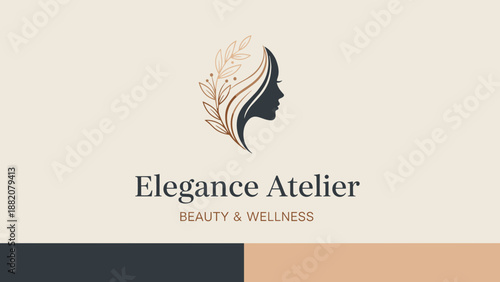 Woman Silhouette with Flowing Hair and Leaves.