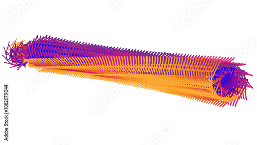 A close-up of pink and yellow plastic hangers and hairbrush tools featuring a spring mechanism isolated on white for beauty, hygiene, and hairdresser grooming equipment with a clean handle accessory