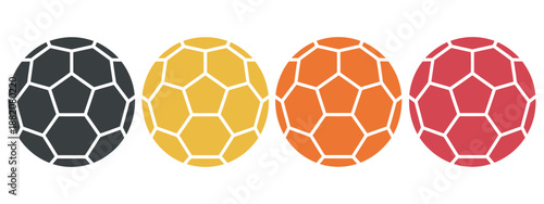 Handball sport vector set, dynamic player actions, game equipment elements, ball icons, professional competition, athletic motion, team gameplay illustration