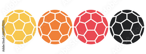 Handball sport vector icons, dynamic players in action, ball equipment set, competitive match scenes, athletic movement, team game design