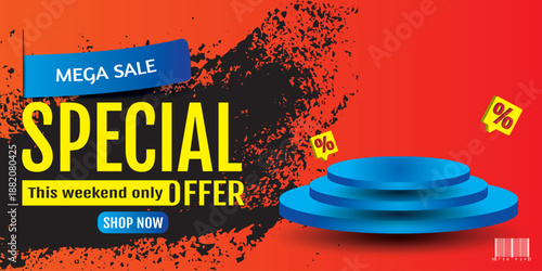 Colorful discount sale podium. Special offer composition.