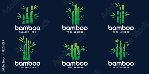 minimalist bamboo tree logos with modern shape collection.