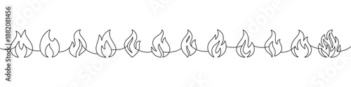 Minimalist outline fire border with abstract flame silhouettes. Continuous vector fire divider for creative design projects