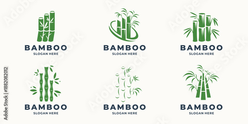 minimalist bamboo tree logos with modern shape collection.